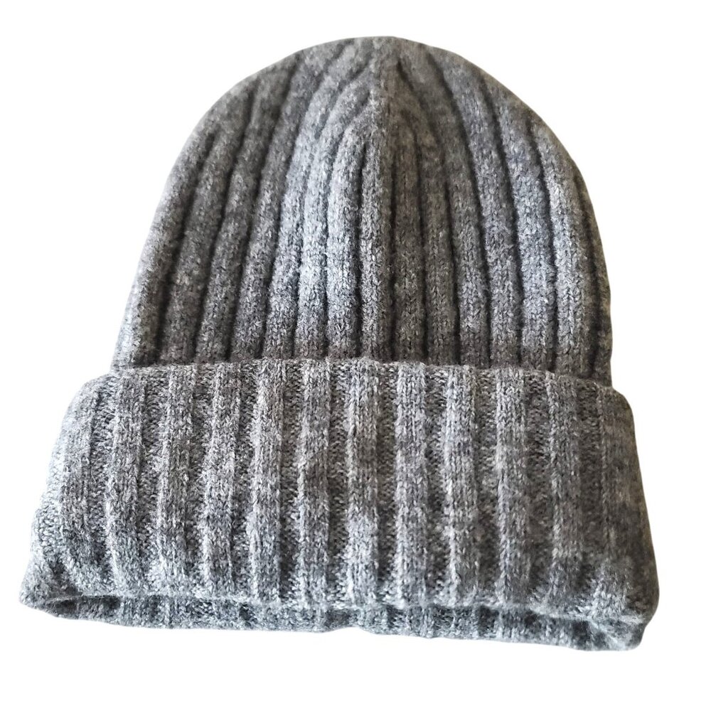 by Anthropologie Ribbed Beanie Hat Gray One Size Unisex Soft Slouchy NWOT